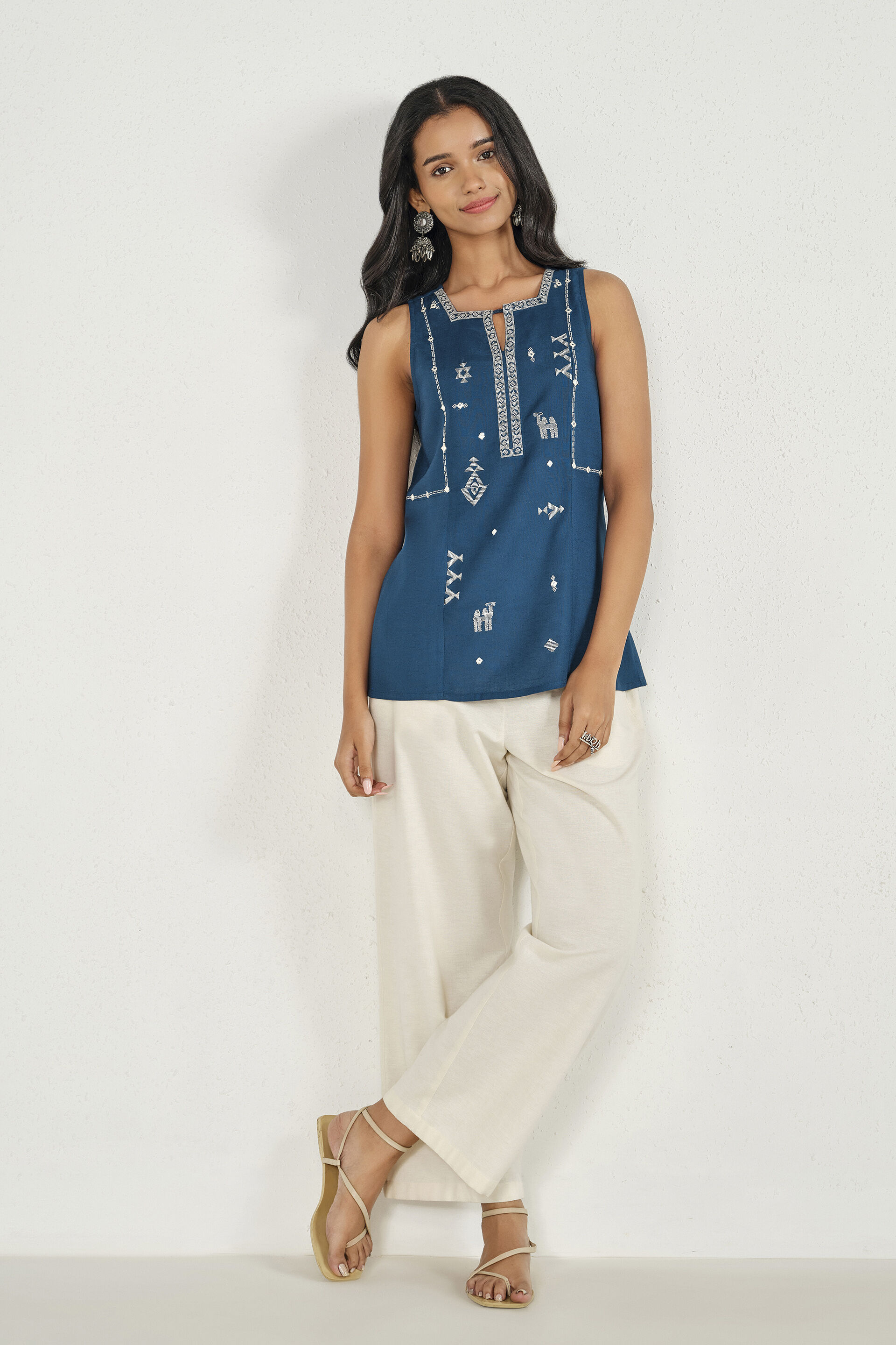 Swara Embroidered Indigo Top, Indigo, image 3